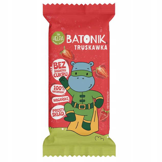 Batonik Truskawka 20 g – Helpa Batoniki, bez cukru, wegański