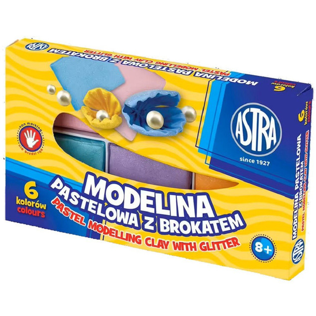 Astra Modelina Szkolna PASTELOWA Z BROKATEM 6 Kolorów