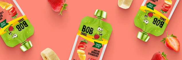 Mus owocowy 100% owoców bez dodatku cukru BOB SNAIL Banan Truskawka 10х120g_1