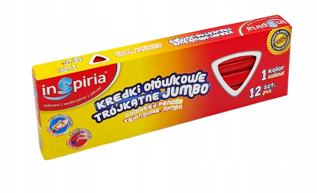 Kredki Trójkątne Ołówkowe Inspiria Jumbo Czerwone 12 sztuk