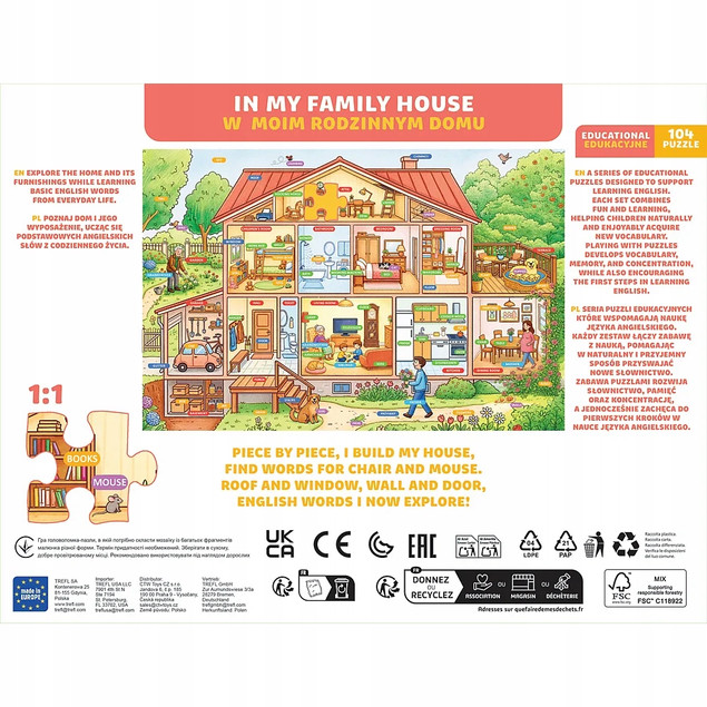 Trefl Puzzle Rodzina Treflików, Edukacyjne 104 el. W moim rodzinnym domu