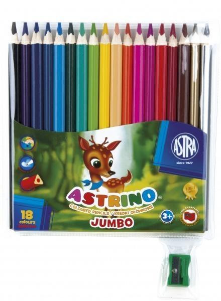 Kredki Ołówkowe Astrino Okrągłe 18 Kolorów w Drewnie + Temperówka ASTRA