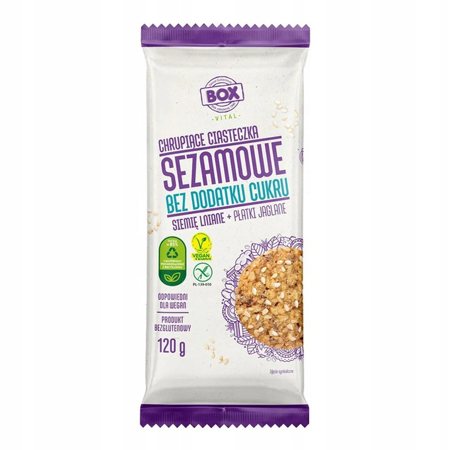 BOX WEGAŃSKIE CIASTECZKA SEZAMOWE BEZ CUKRU sienie lniane + płatki 120g