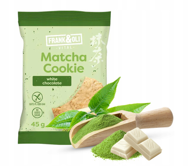 FRANK&OLI Ciastko Miękkie Owsiane MATCHA BIAŁA CZEKOLADA Bez Cukru 45g