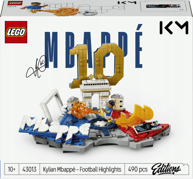 LEGO Editions 43013 Kylian Mbappé – Piłkarskie Moment 10; kolekcjonerski model 490 el.