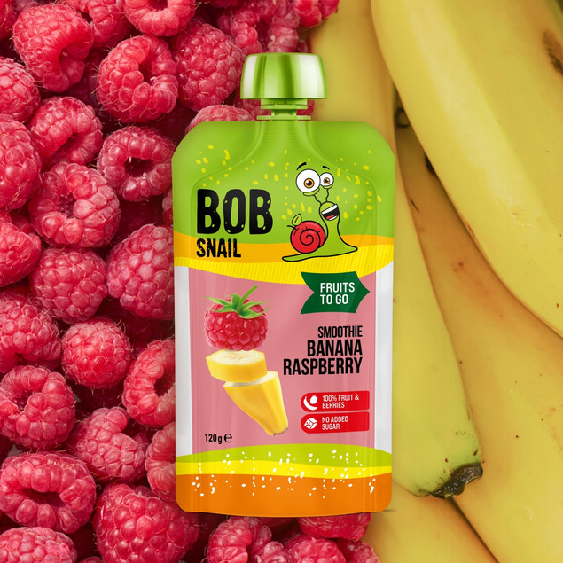 Mus owocowy 100% owoców bez dodatku cukru BOB SNAIL Banan Malina 10х120 g