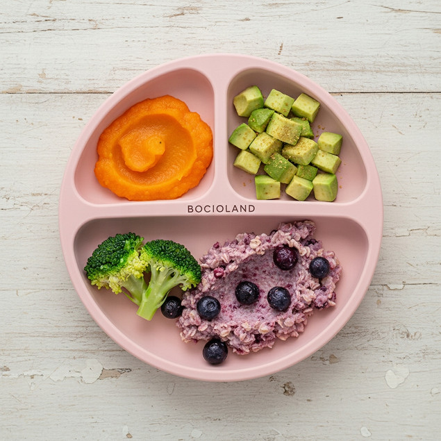 BOCIOLAND Talerzyk silikonowy z podziałką i przyssawkami RÓŻOWY MISECZKA