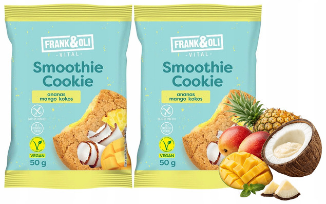 FRANK&OLI Ciastko Owsiane Smoothie ANANAS MANGO KOKOS Wegańskie 50g x2