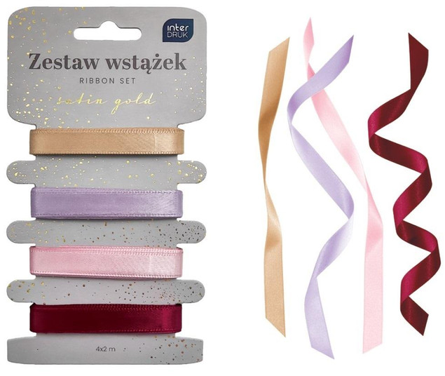 INTERDRUK WSTĄŻKI DO PAKOWANIA PREZETÓW 4 kolory x 2m SATIN GOLD