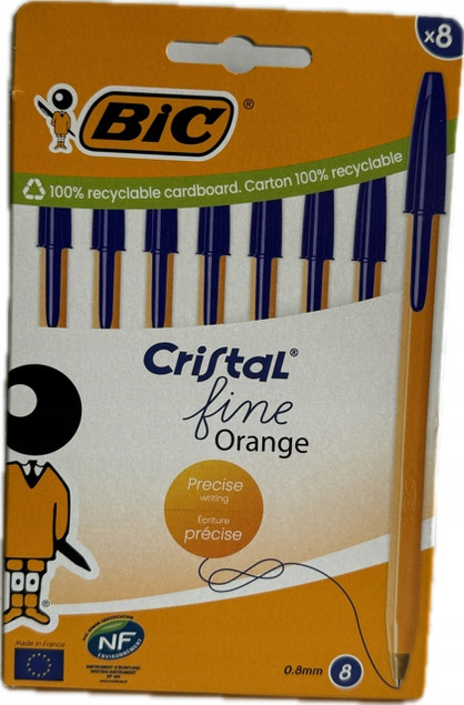 Zestaw 8x Długopis BIC Cristal Orange Fine 0.8mm Niebieski – Precyzyjna Linia