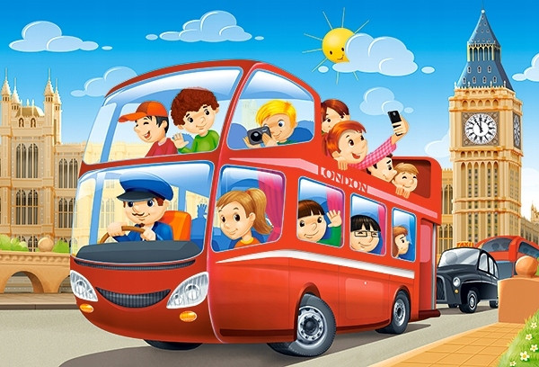 Puzzle 4w1 Układanka Podróż POJAZDY Helikopter Statek Kolejka Autobus 3+