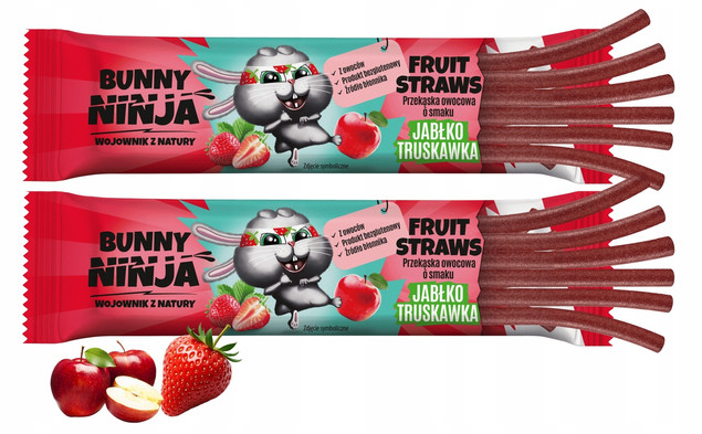 BUNNY NINJA Przekąska Owocowa JABŁKO TRUSKAWKA Fruit Straw 16g x2