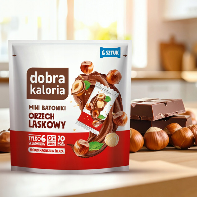 DOBRA KALORIA Mini Batoniki o Smaku ORZECH LASKOWY Bez Cukru 102g