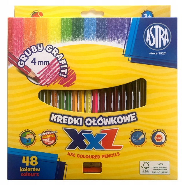 Kredki ołówkowe heksagonalne 48 kolorów 4mm Astra