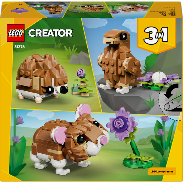 LEGO Creator 3w1 Chomik z Kwiatkiem, Jeż, Orzeł – Klocki dla Dzieci 7+ (31376)