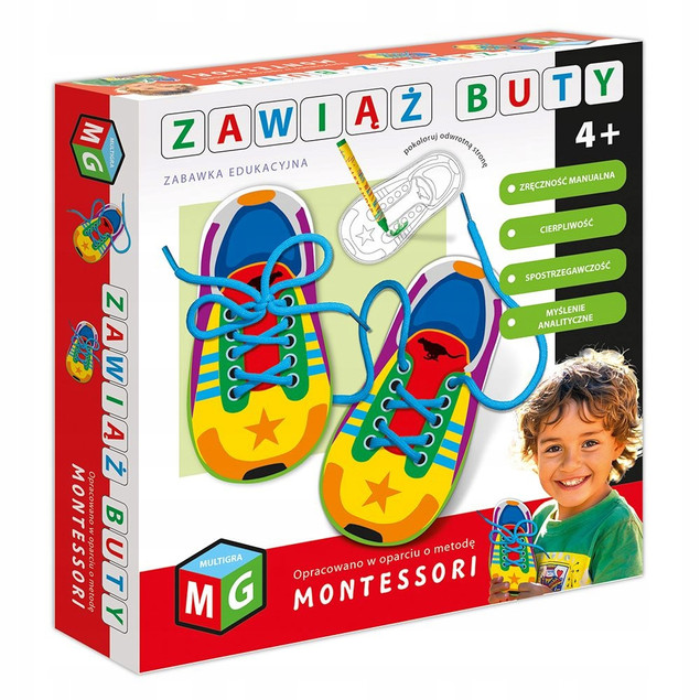 Montessori Przeplatanka Zabawka Edukacyjna ZAWIĄŻ BUTY 4+ Multigra