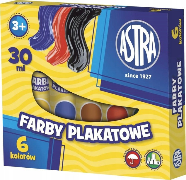 Farby Szkolne Plakatowe 6 Kolorów w Tubie 30ml Astra