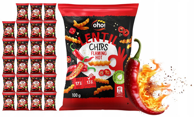 CHIPSY Chrupki z Czerwonej Soczewicy Flaming Hot 100g