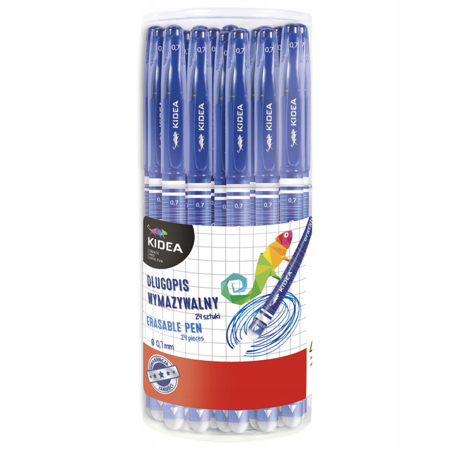 12x Długopis Zmazywalny Niebieski 0,7 mm Wymazywalny Z Gumką Kidea