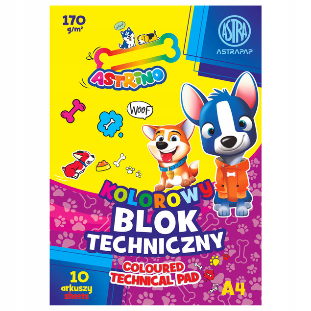 Blok techniczny A4 kolorowy 170g 10 kartek Astra