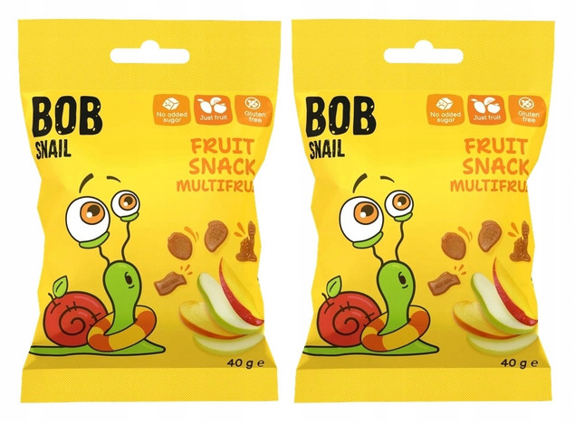 2x BOB SNAIL Żelki Owocowe WIELOOWOCOWE Bez Dodatku Cukru 2x 40g (80g)
