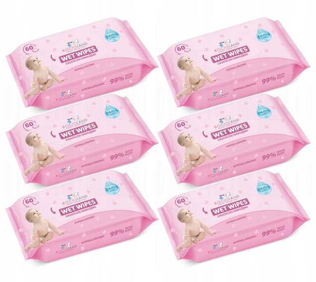 BOCIOLAND Delikatne Chusteczki Nawilżane Dla Dzieci 99% Wody 60szt. x6