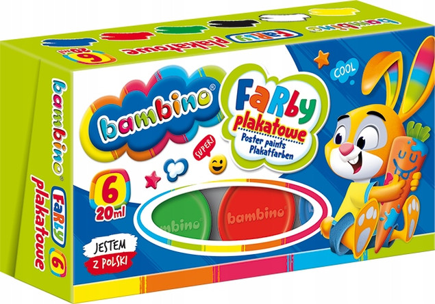 Farby Plakatowe Szkolne 6 Kolorów 20ml Bambino