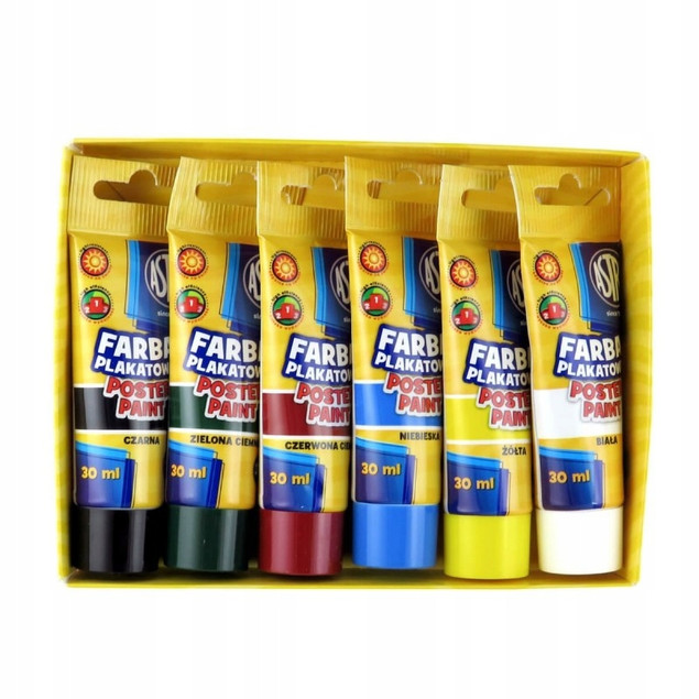 Farby Szkolne Plakatowe 6 Kolorów w Tubie 30ml Astra