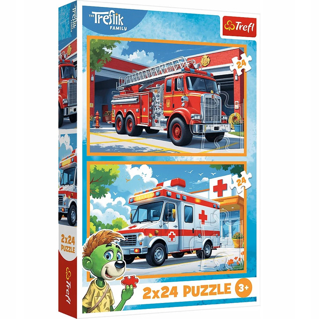 Puzzle 2 x 24 Układanka Wóz STRAŻACKI KARETKA Rodzina Treflików 3+ Trefl