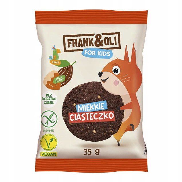 Frank&Oli Kids Dla Dzieci Miękkie Ciasteczko KAKAO ORZECH LASKOWY 35g x2