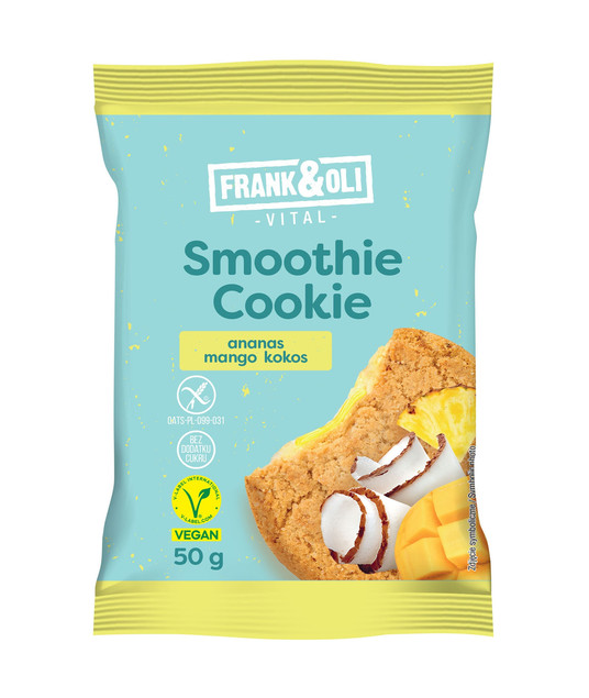 Frank & Oli Smoothie Cookie Bezglutenowe Kokos Ananas Mango 50g x16