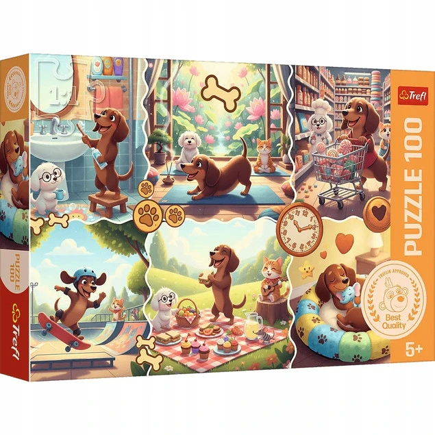 Trefl Puzzle 100 el. Długi dzień jamnika dla dzieci