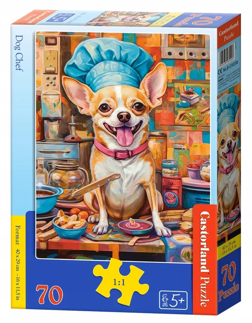 Puzzle 70 Układanka Pies CHIHUAHUA Kucharz Szef Piesek Mały 5+ Castorlsnd