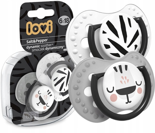 LOVI Smoczek Silikonowy Dynamiczny 6-18m 2 szt. Salt & Pepper