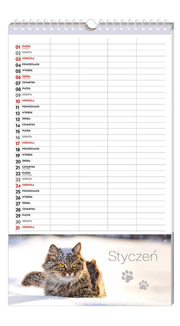 Kalendarz ścienny Interdruk 2027 planner rodzinny 25x43 cm Zwierzaki