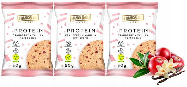 FRANK&OLI Ciastko Proteinowe ŻURAWINA WANILIA Wegan 50g x3