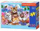 Puzzle 120 Układanka Koty KOTKI Motyl Kwiaty Zwierzęta Kocięta 6+ Castor