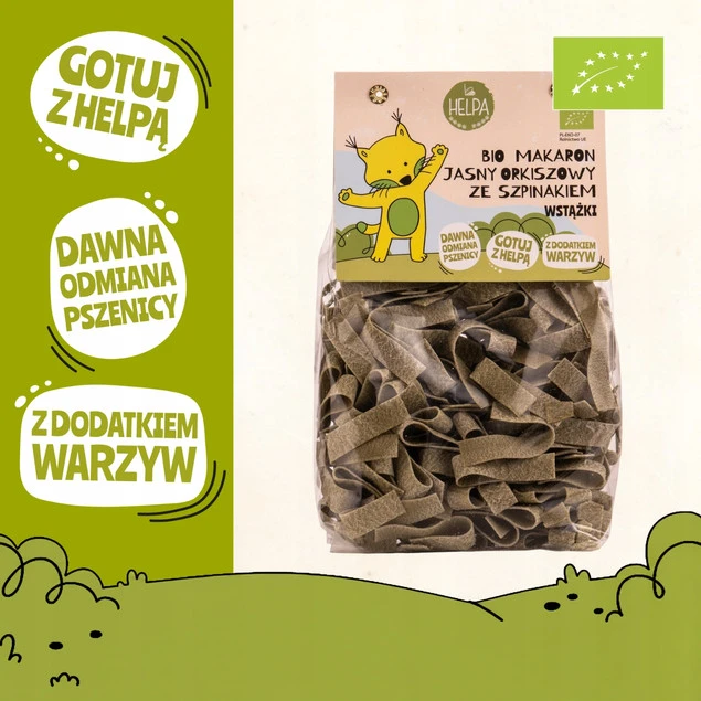 Bio Makaron Jasny Orkiszowy ze Szpinakiem Wstążki 250 g_2