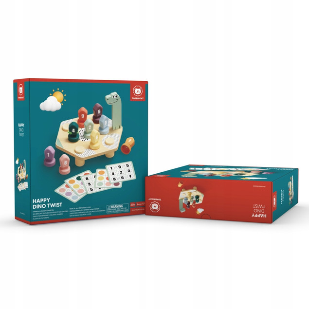 TOPBRIGHT Gra Edukacyjna Dino Happy Twist – Nauka Kolorów i Liczb Montessori 36m+