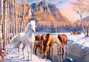 Puzzle 500 Układanka Zima KONIE Zwierzęta Góry Rzeka Las Widok 9+6 Castor