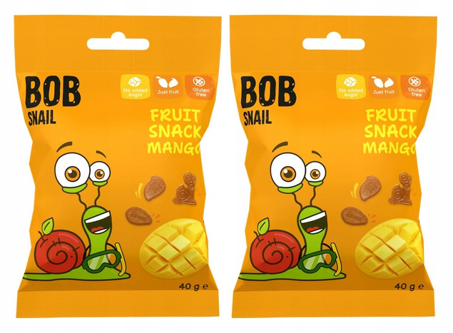 2x BOB SNAIL Żelki Owocowe MANGO Bez Dodatku Cukru 2x 40g (80g)