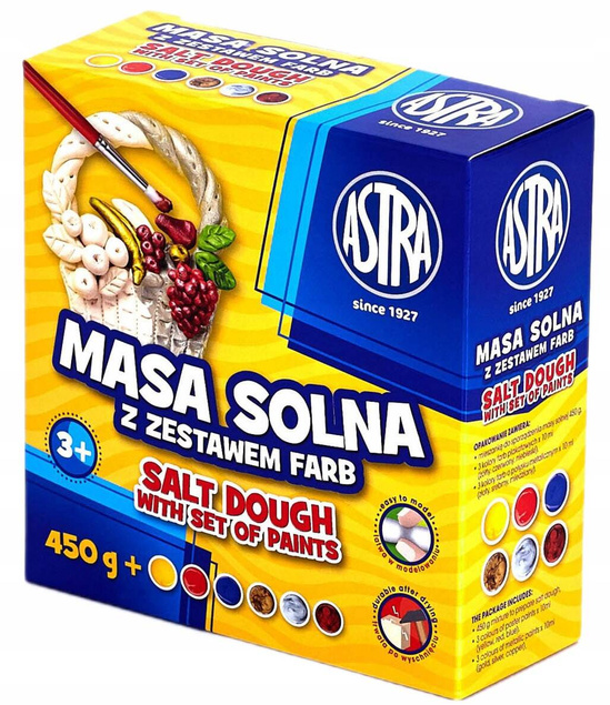 Masa Solna 450g + Zestaw 6 Farb Do Malowania Dla Dzieci 3+ Astra