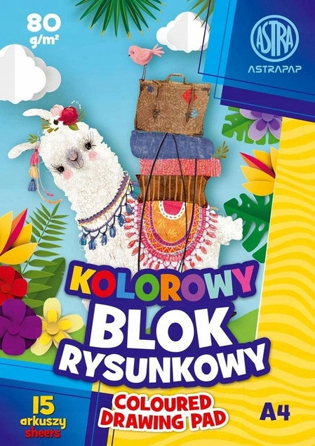 Blok rysunkowy barwiony w masie A4 80g 15k wielokolorowy Astra