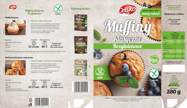 Mieszanka do wypieku muffinów Celiko bezglutenowe wraz z foremkami 280 g