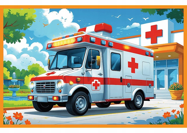 Puzzle 2 x 24 Układanka Wóz STRAŻACKI KARETKA Rodzina Treflików 3+ Trefl