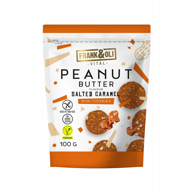 FRANK&OLI Ciasteczka Mini MASŁO ORZECHOWE SŁONY KARMEL Białko 100g x9