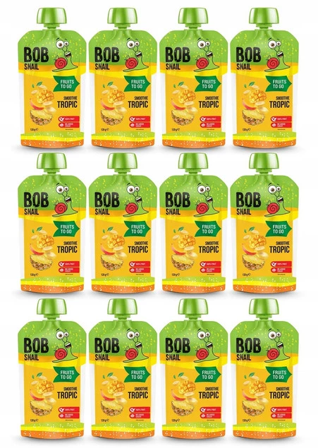 12x BOB SNAIL Smoothie BANAN ANANAS MANGO Bez Dodatku Cukru Mus 120g