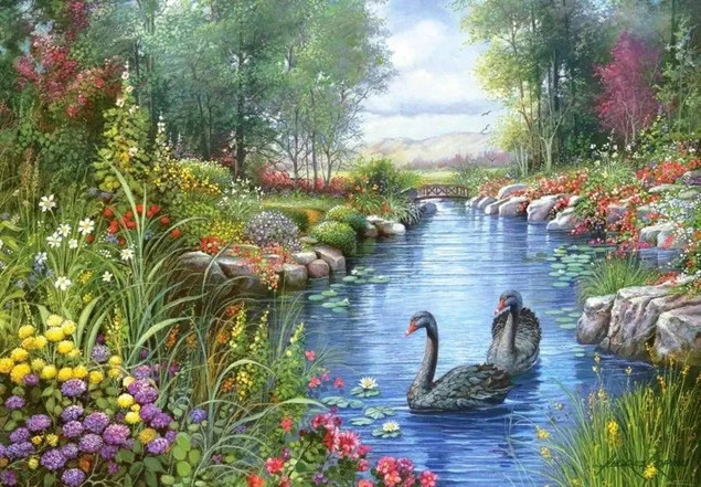 Puzzle 1500 Układanka Krajobraz CZARNE ŁABĘDZIE Rzeka Las 9+ Castorland