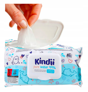KINDII Chusteczki NAWILŻANE Pure Water WODNE Bez Perfum z Klapką 60 szt.