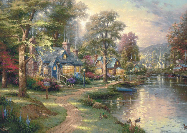 Schmidt Puzzle Drewniane 1000 el. THOMAS KINKADE Miasteczko nad Rzeką